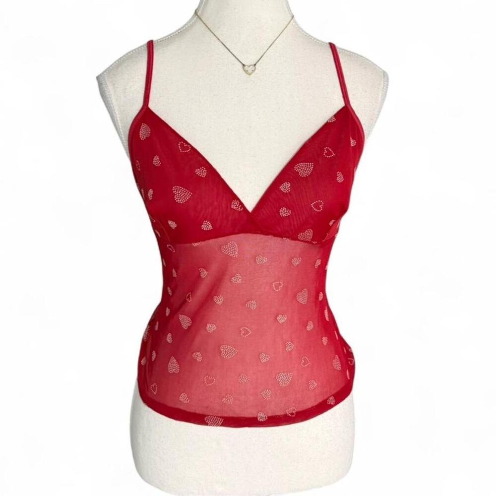 Red Sexy Hearts Y2K Cami Sheer 2000s Top brand loveable women’s size Medium